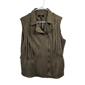 NWT! Faux Suede Fringe Front Zip Moto Vest Size XL Joh Brand